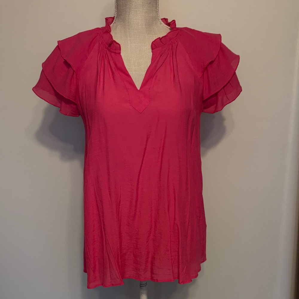 Nanette Lepore Fuchsia Ruffle Sleeve Blouse
